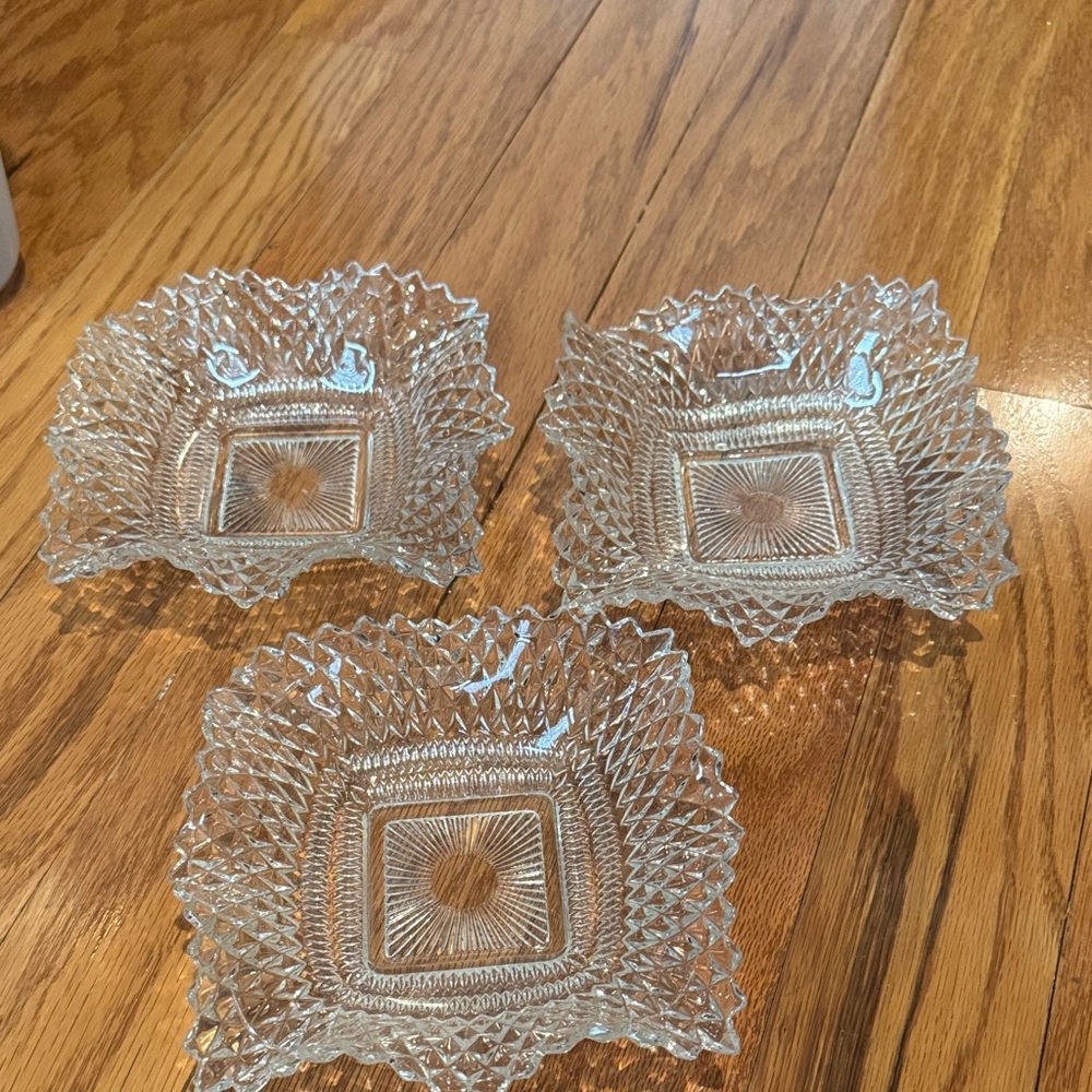 3 Vintage Indiana Glass Diamond Point Candy Dishes